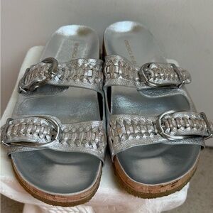 Veronica Beard Silver Slide Sandals